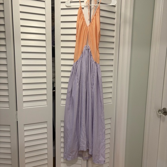 Tach Clothing Sandine Linen Dress Orange & Lilac Size Large Strappy Colorblock - Picture 4 of 9